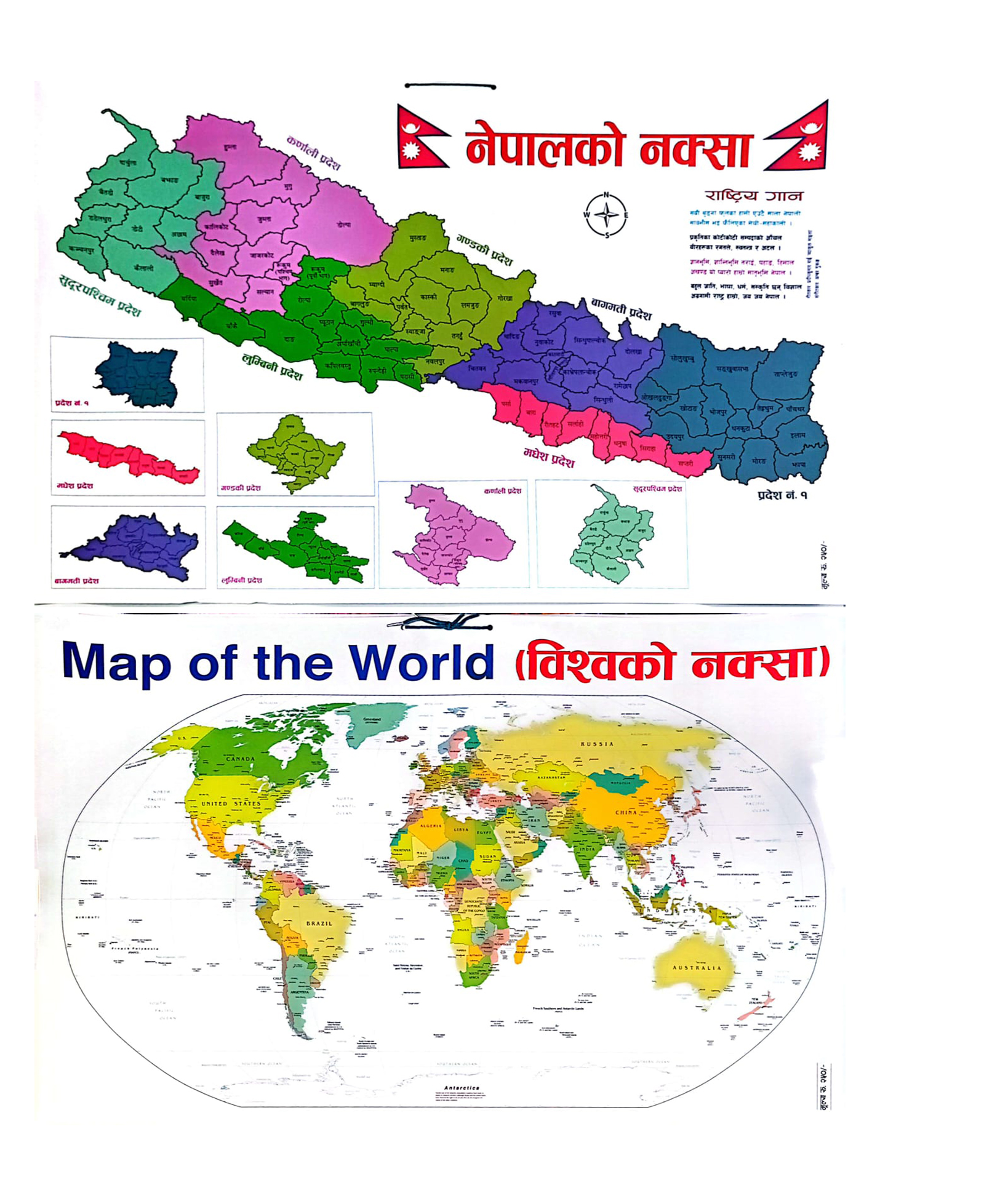 Map Of World & Nepal Chart (19x29 Inches)