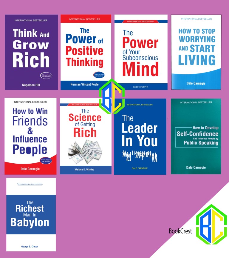 Self Help Set (Think and Grow Rich, The Power of Positive Thinking, The Power of Your Subconscious Mind, How to Stop Worrying, How to Win Friends and Influence People, The Science of Getting Rich, How to Develop Self-Confidence, The Leader In You And Richest Man in Babylon)