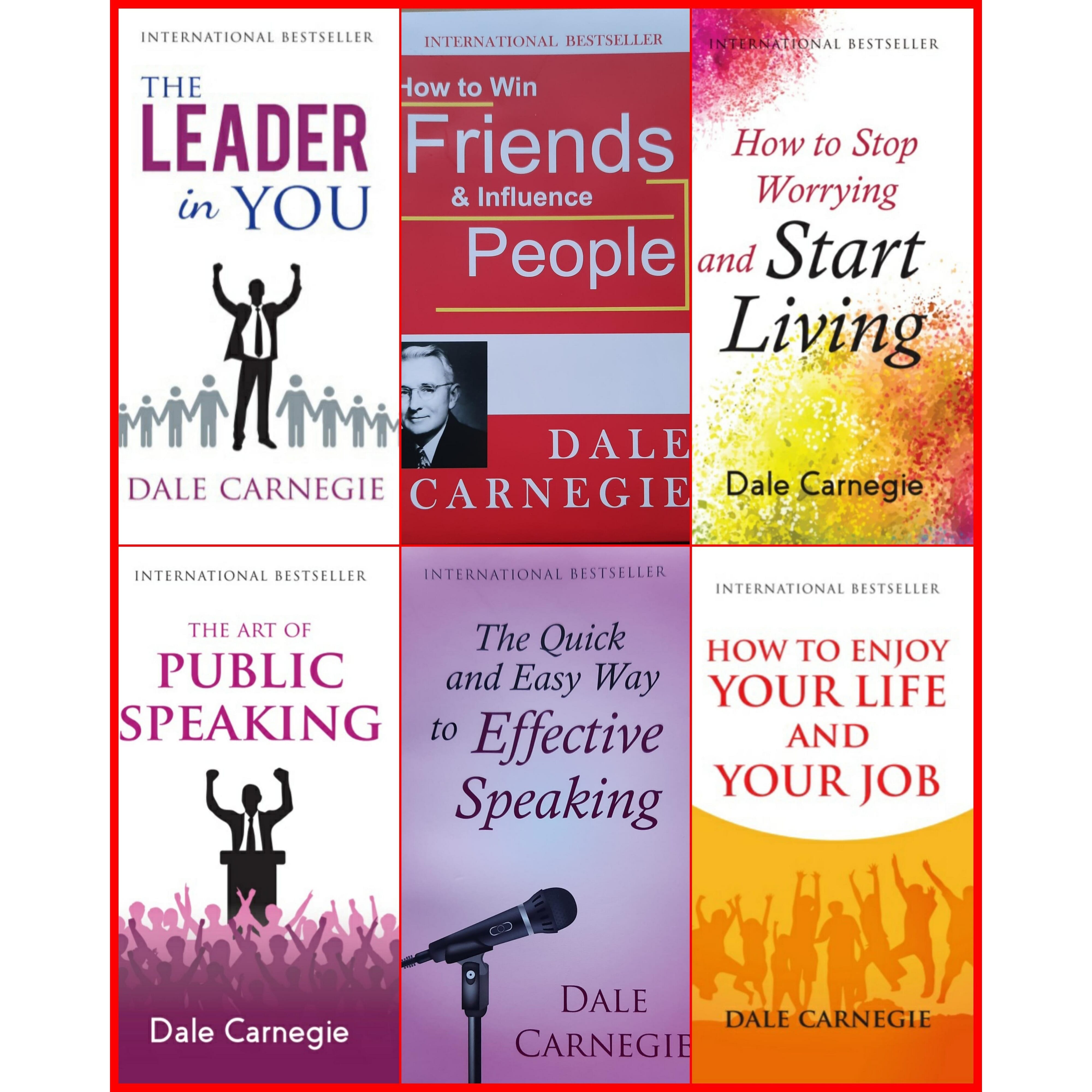 Combo Set of 6 Self-Help Books By Dale Carnegie - The Leader in You, How to Win Friends & Influence People, How to Stop Worrying & Start Living, The Art of Public Speaking, The Quick & Easy Way to Effective Speaking & How to Enjoy Your Life & Your Job