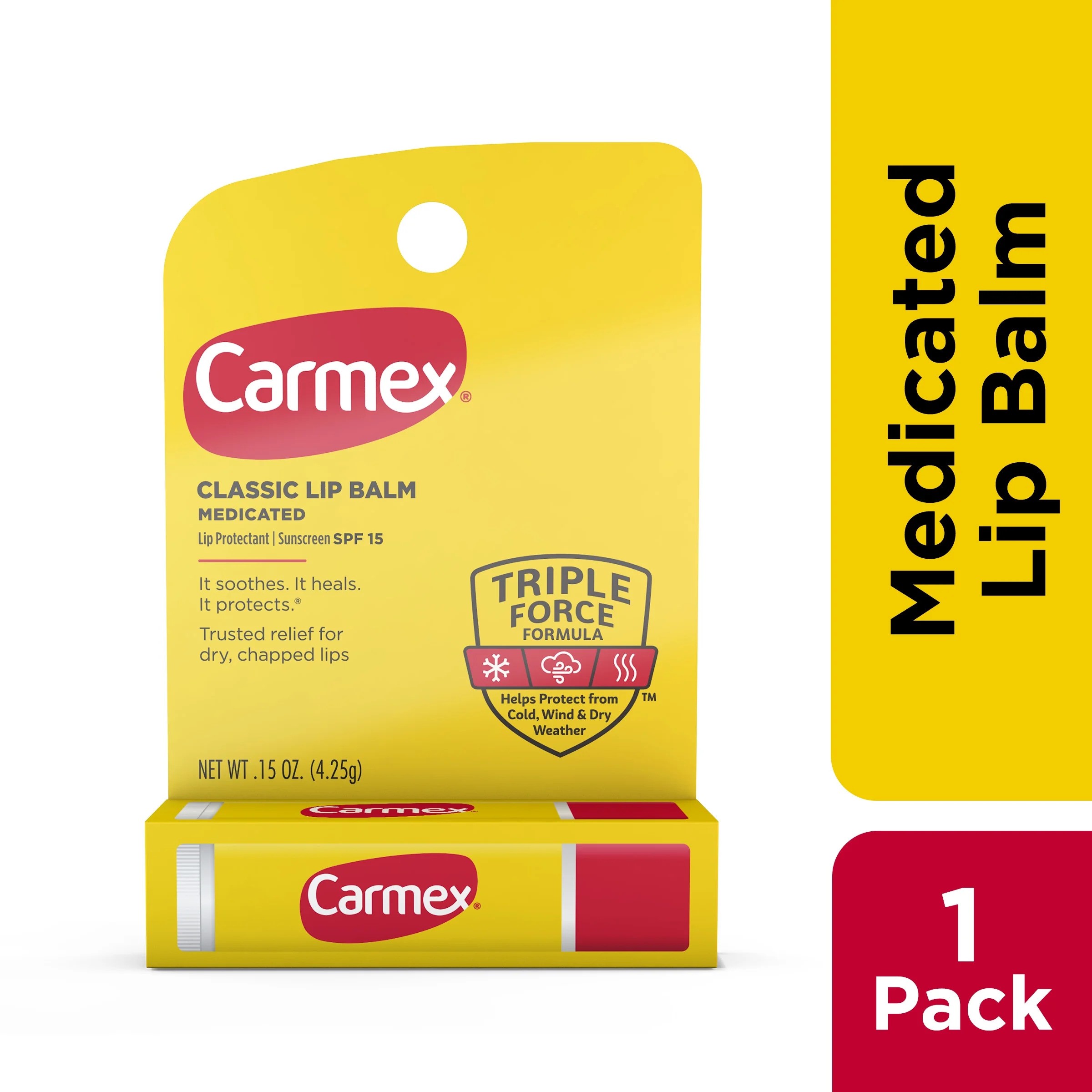 Carmex Classic Medicated Lip Balm Stick, Lip Moisturizer SPF 15, Lipcare - 4.25g