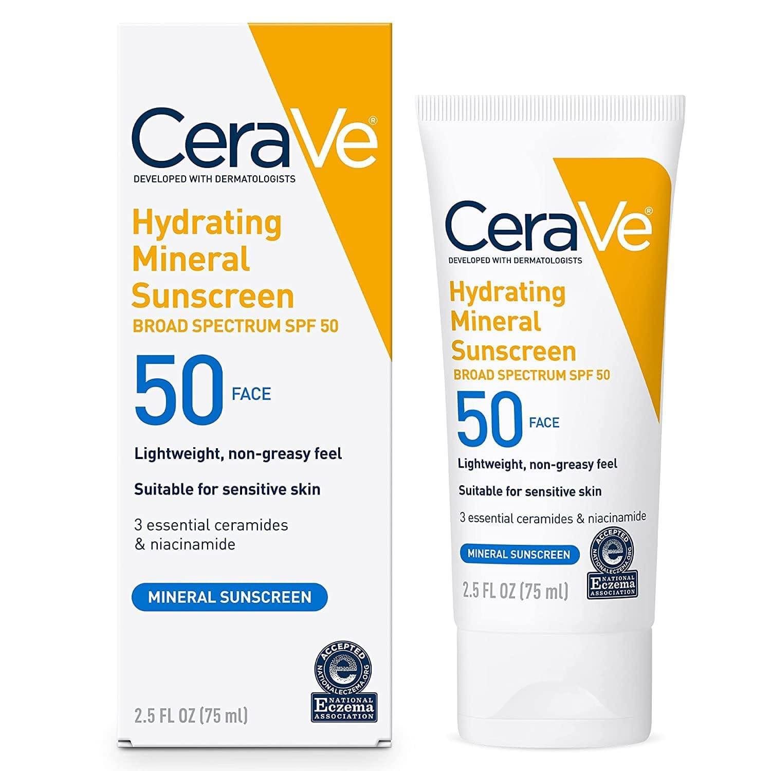 CeraVe Hydrating Mineral Sunscreen SPF 50 Face - 75ml