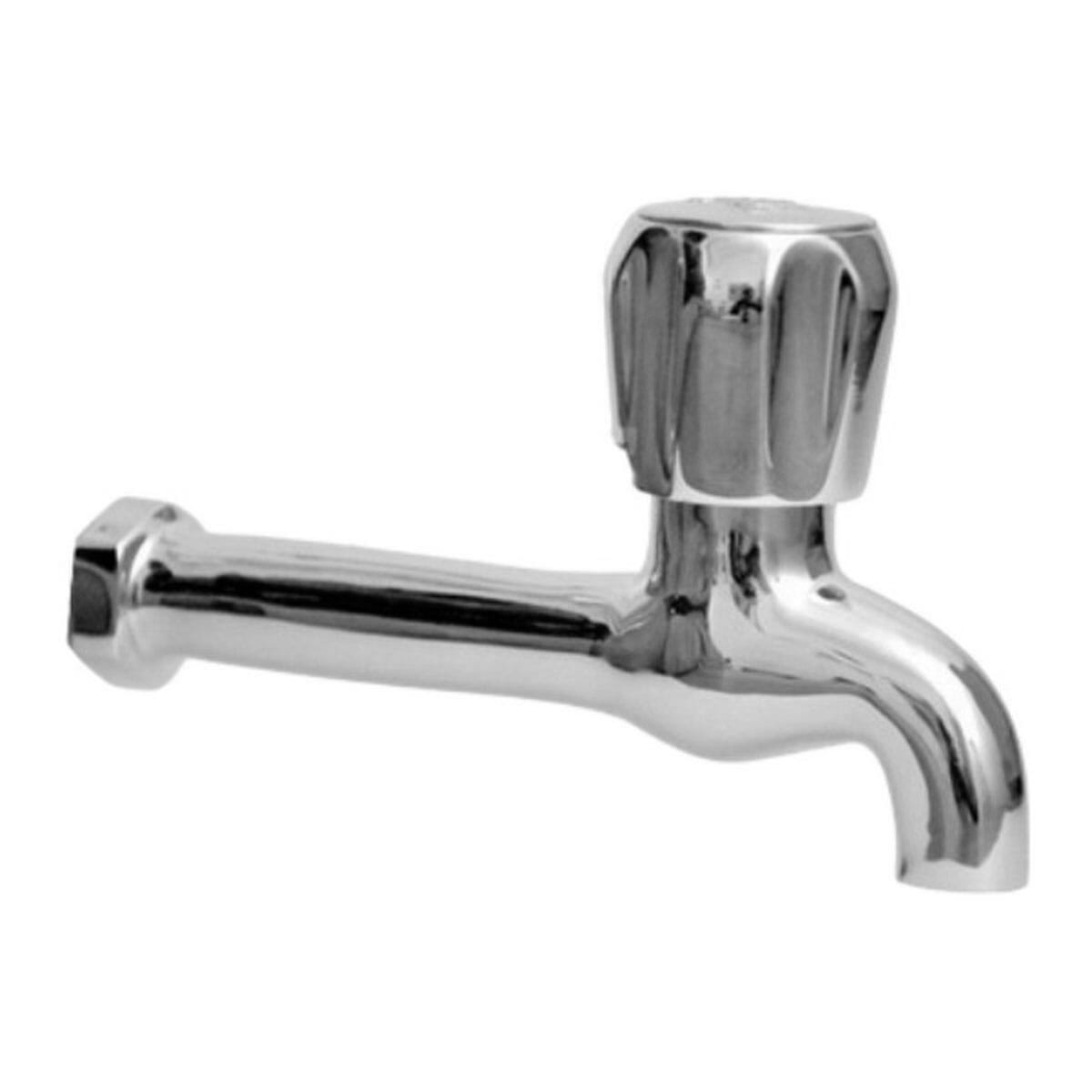 Long Body Nozzle Bib Cock Tap - Silver