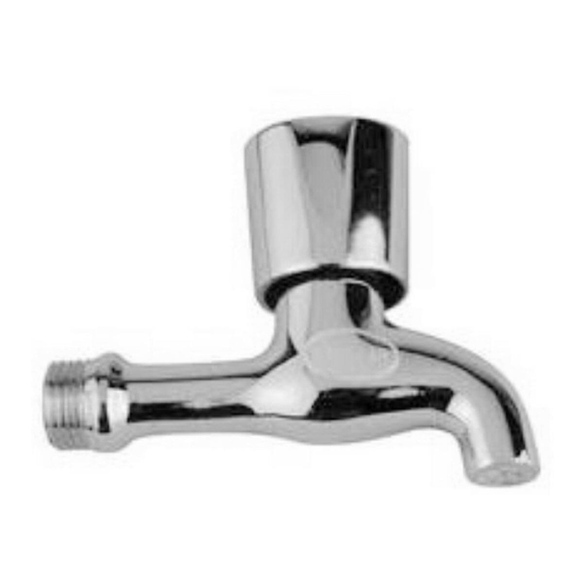 Short Body Nozzle Bib Cock Tap - Silver