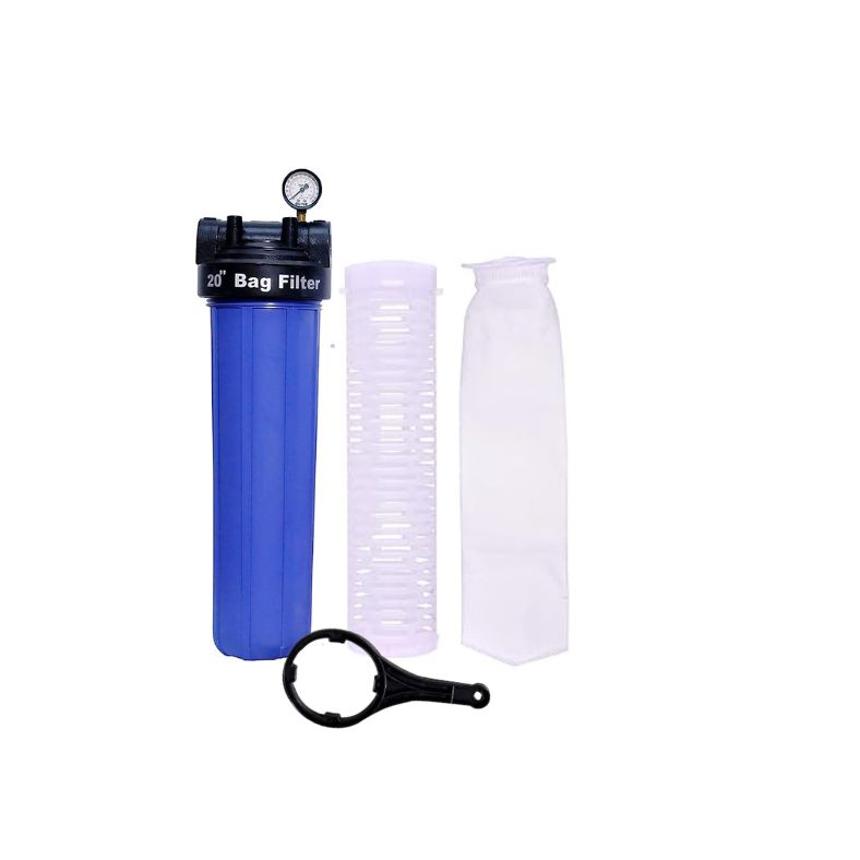 20 Inch Big Blue Jumbo Water Filter Housing Kit with Cartridge, Spanner Key & Pressure Gauge