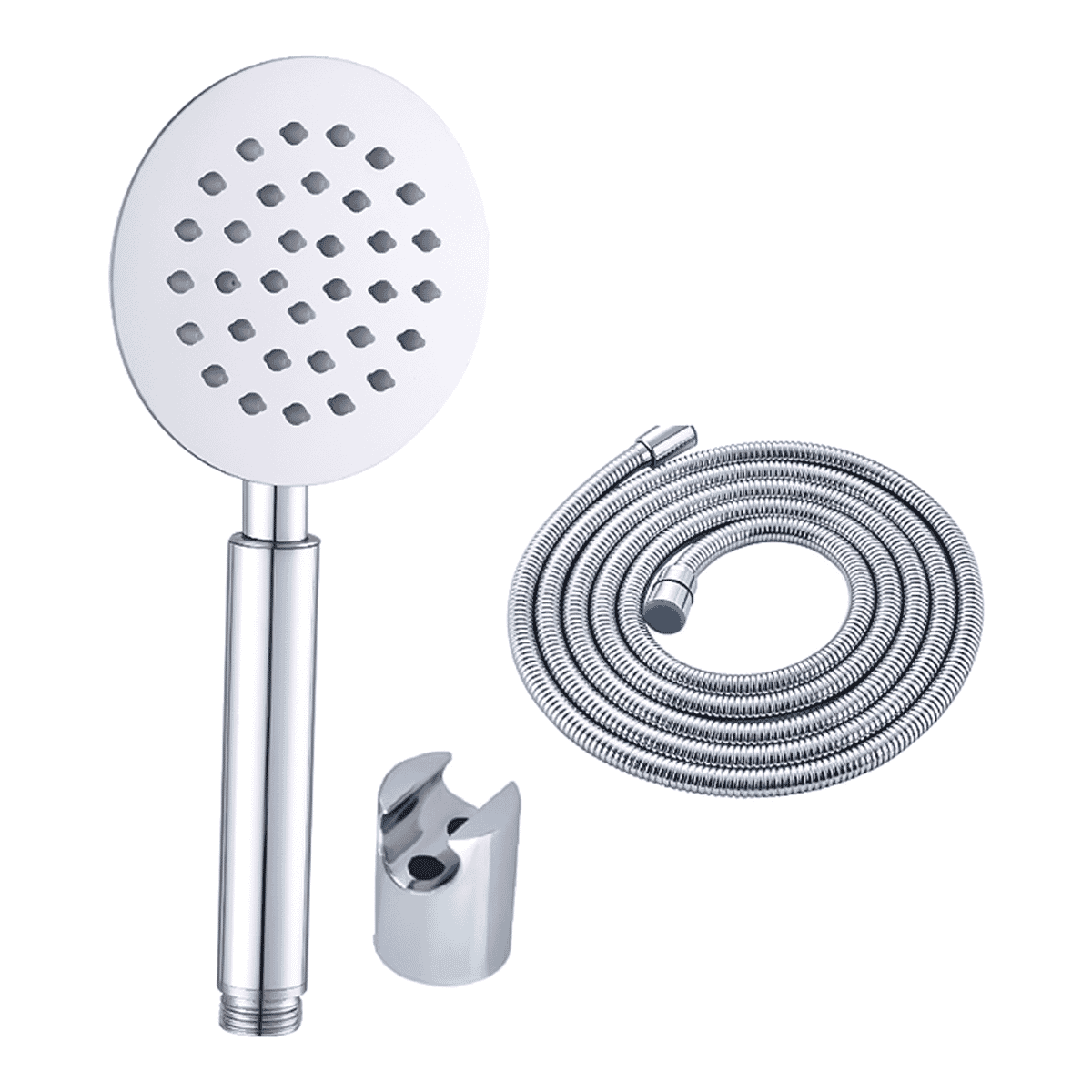 Round Rain Spray Stainless Steel Hand Shower 1.5m Tube Wall Hook - Silver