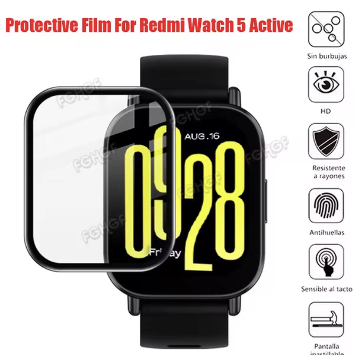 Tempered Glass For Xiaomi Redmi Watch 5 Active Smart Watch Screen Protector Anti-Scratch For Mi Redmi Watch 5 Active - Black