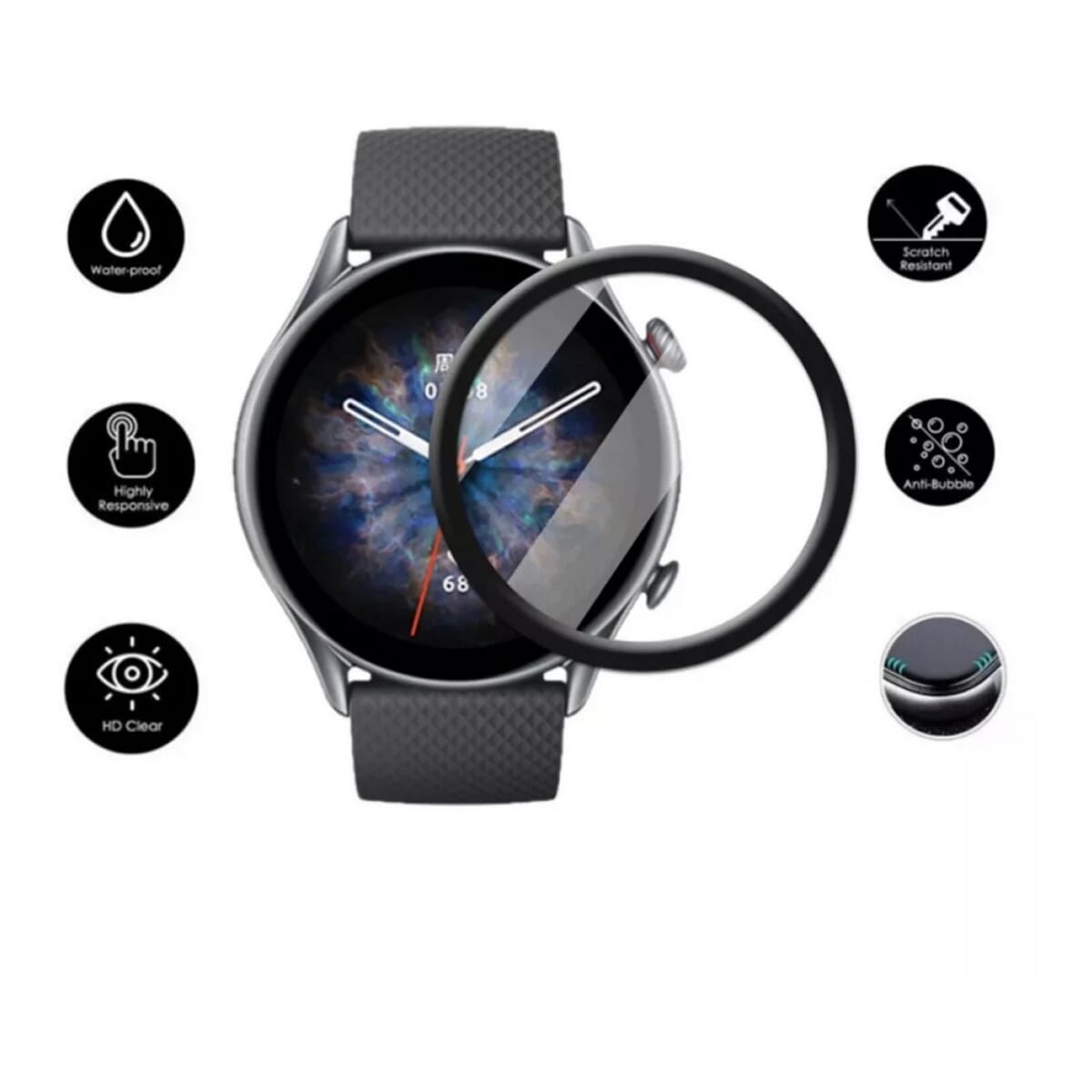 Amazfit GTR 3 Pro Full Glue Curved Tempered Glass - Black