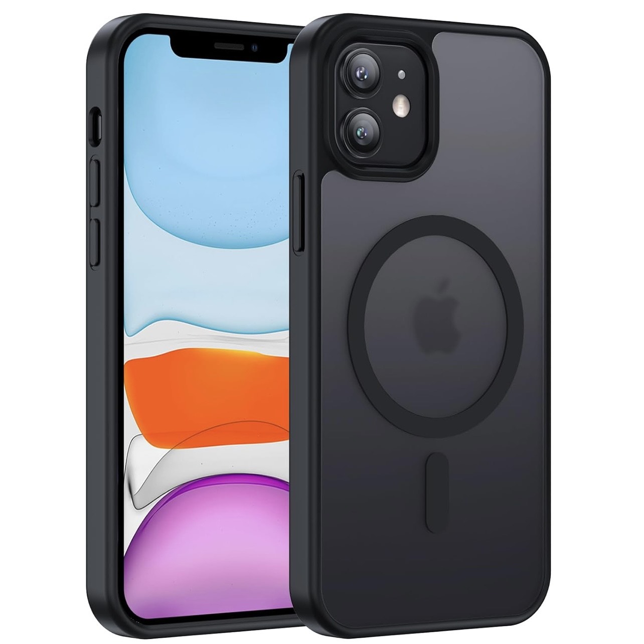 iPhone 11 Compatible With Magsafe, Matt Translucent Mobile Phone Case for iPhone 16, Scratch-Resistant PC Back + TPU Bumper - Black