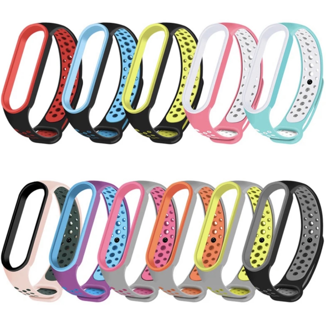 For Xiaomi Mi Band 5 -6 Strap Double Color Silicone Wristband Bracelet - Free Size (Black & Grey)