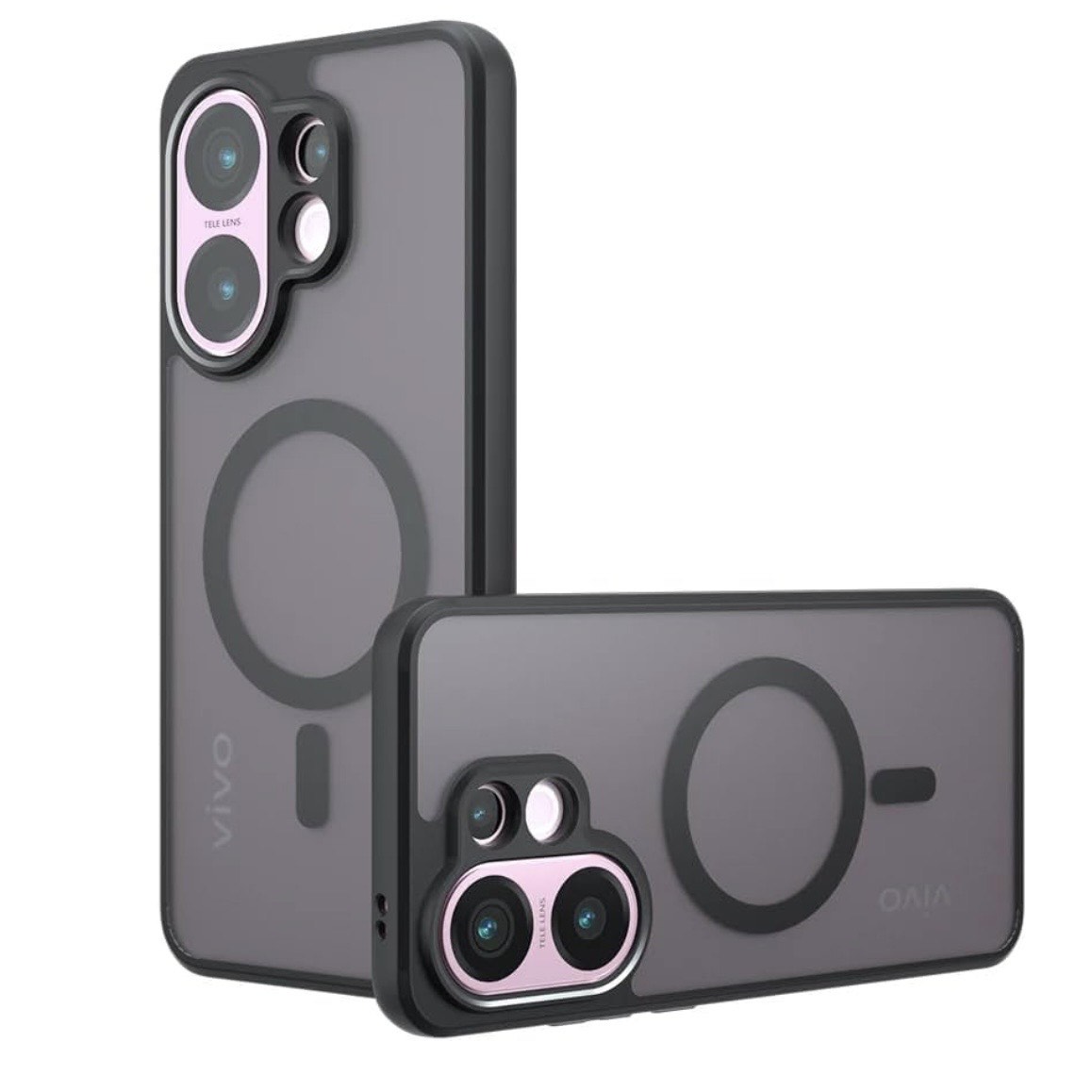 Magnetic Case Compatible With Vivo V60 5G, Frosted Matte Translucent Case Protective Back Cover - Black