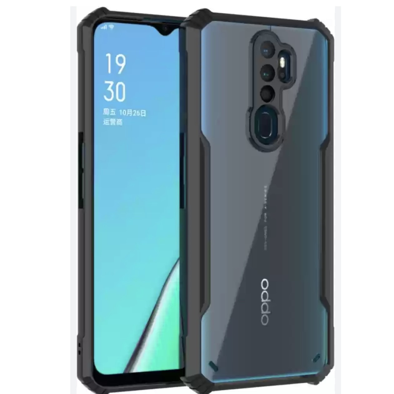 Oppo A9 (2020) Oppo A5 (2020) Clear Transparent With Bumper Cover Case - Non Yellowing - Black