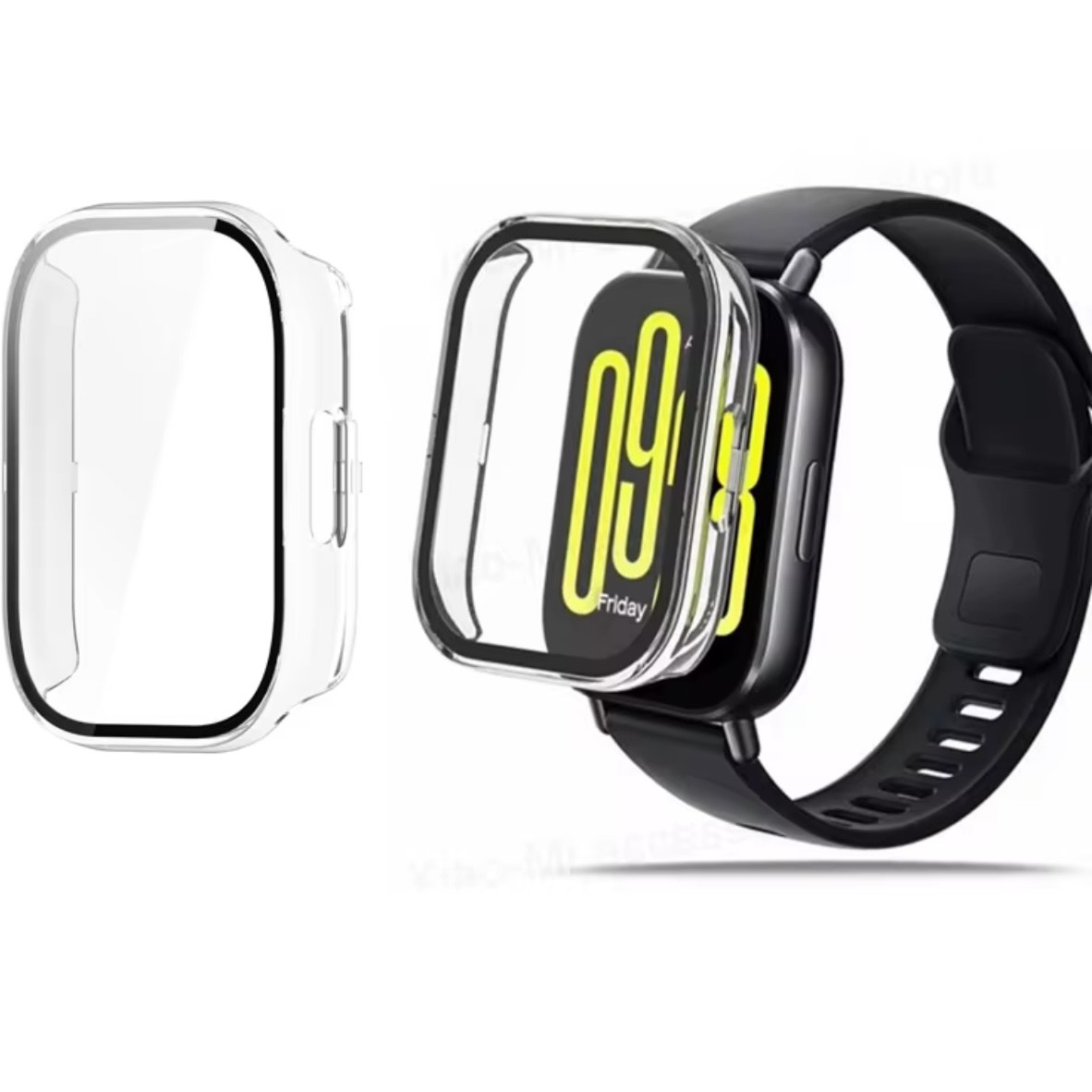 Redmi Watch 5 Active With Tempered Glass Screen Protector, 360 Full Hard Case - White (Transparent)