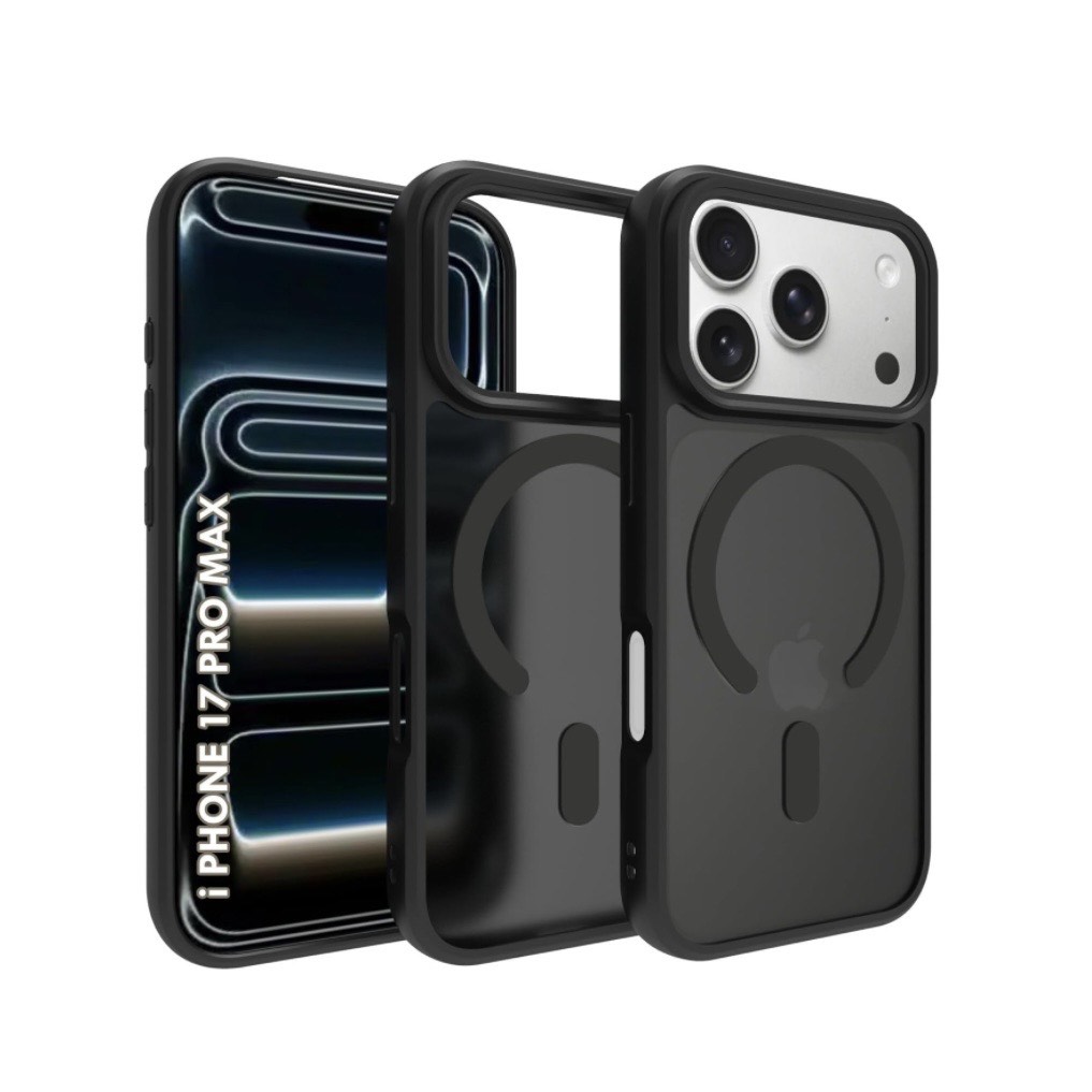 Apple iPhone 17 Pro Max | Hybrid Matte Translucent Back Cover Shockproof Hard PC + TPU | Strong Magnetic Adsorption | Compatible with MagSafe for Apple iPhone 17 Pro Max (Black)