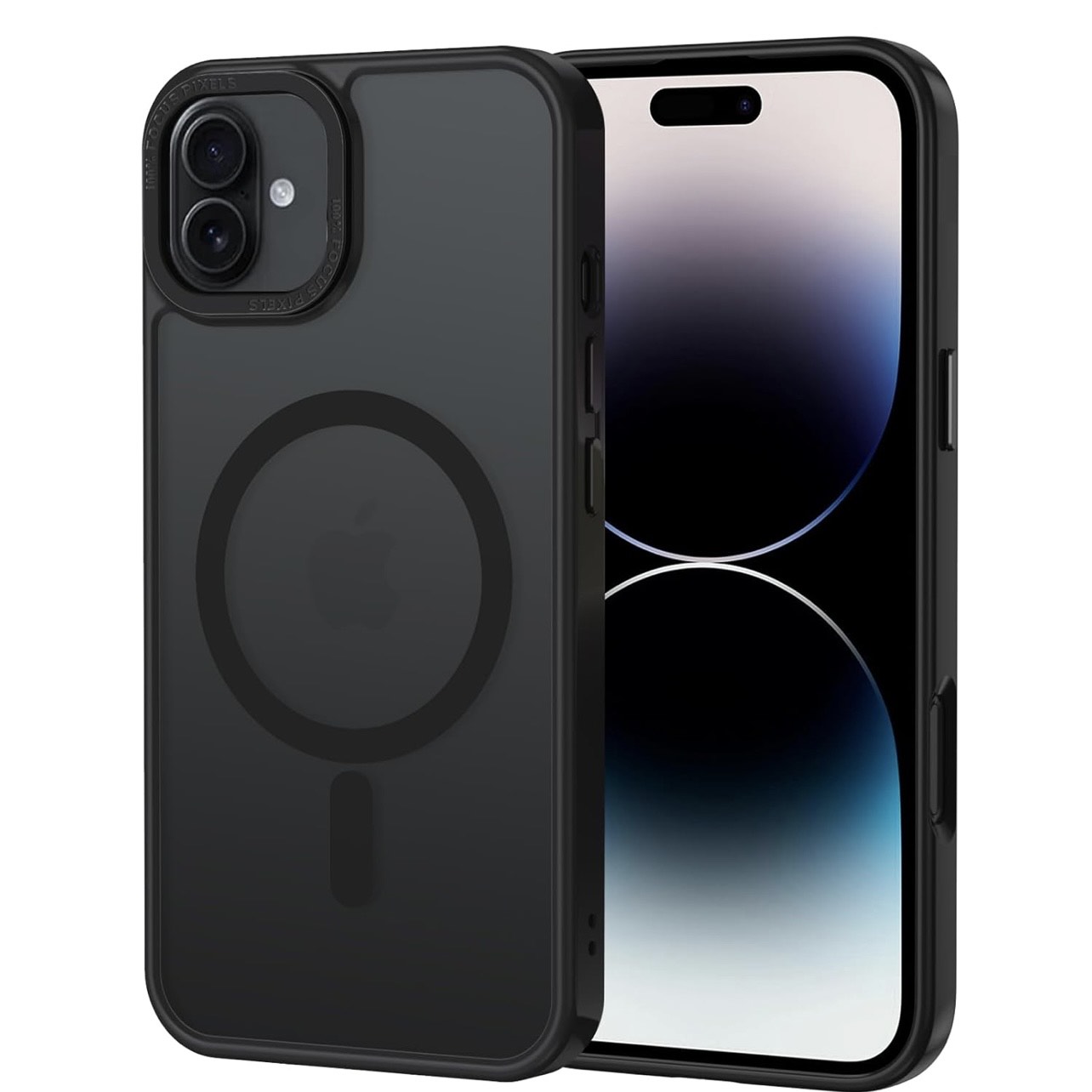 iPhone 16, Compatible with Magsafe, Matt Translucent Mobile Phone Case, Scratch-Resistant PC Back + TPU Bumper, Black