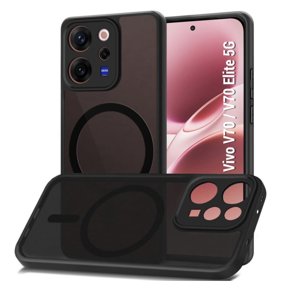 Magnetic Case Compatible with Vivo V70 5G, Frosted Matte Translucent Black Case Anti-Yellowing Airbag PC+TPU Shockproof Protective Back Cover