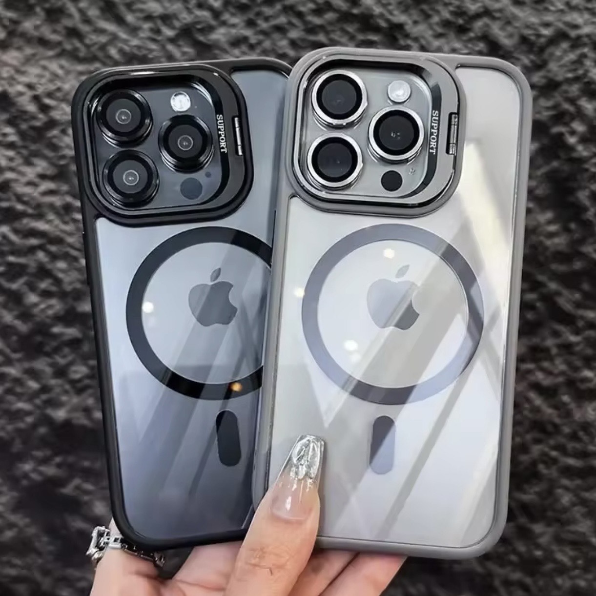 Iphone 15 Pro Max Magnetic Shockproof Stand with Lens Free Case / Cover