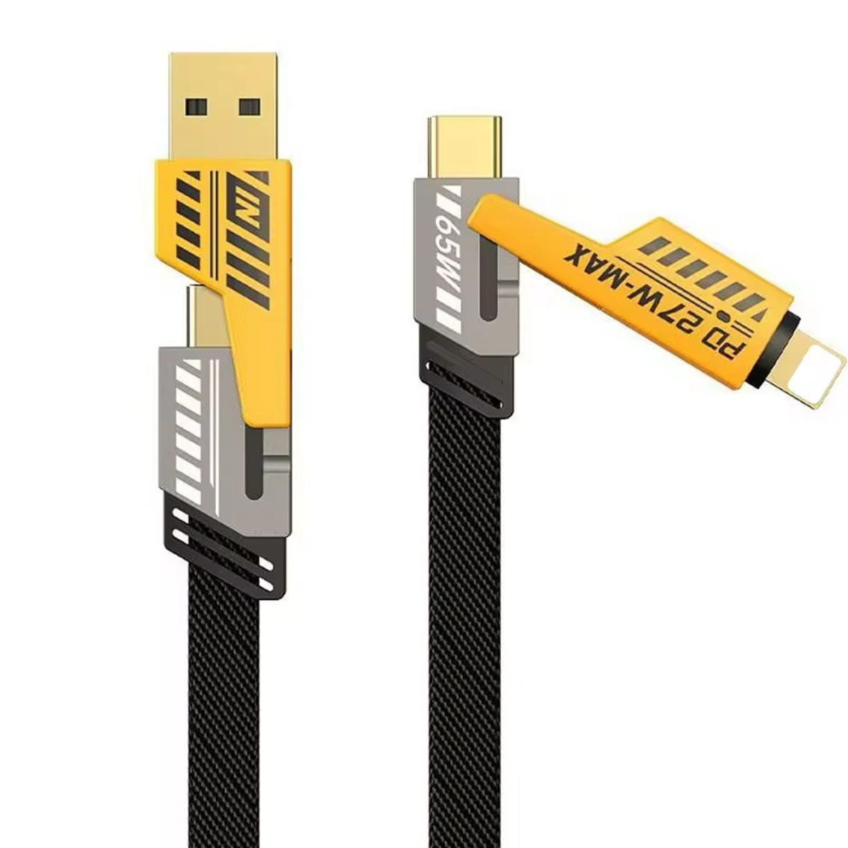 1M 2M 4 in 1 PD 65W 27W Zinc Alloy USB-C Type C Braided Charger Cable Fast Charging Phone Data MultiFunction USB Cable 4 in 1
