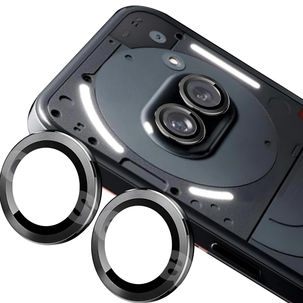 Nothing Phone (2a) Camera Lens Protector, 9H Tempered Glass Camera Cover Screen Protector Metal Individual Ring (Nothing phone (2a), Black)