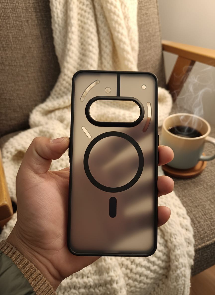 Shockproof Sleek Hybrid Armor Magnetic Back Cover Case Compatible with MagSafe Accessories for Nothing Phone Зa (Smoke Black Matte PC + Black TPU Bumper)
