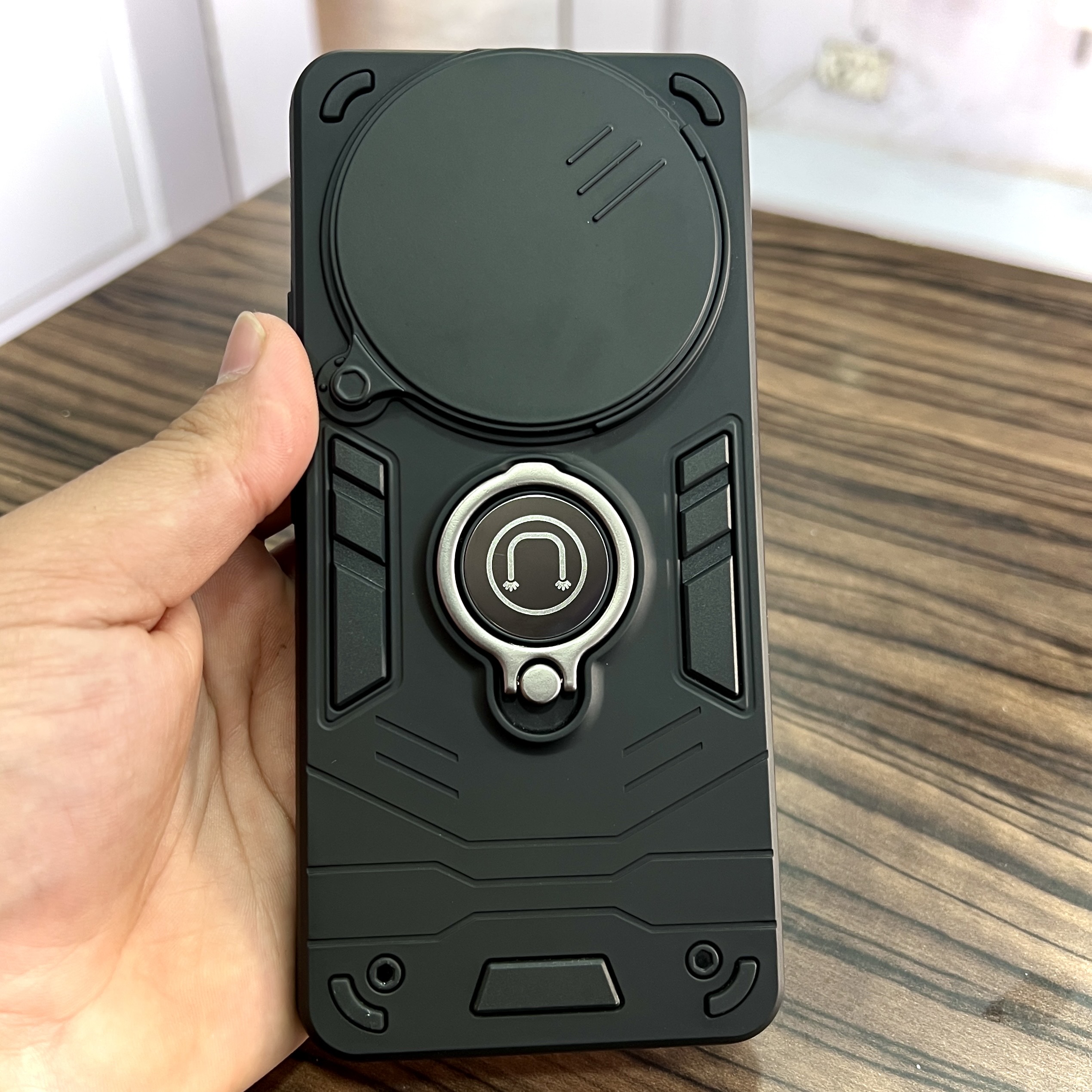 Redmi Note 14 Pro Plus Ring Stand Shockproof Armor Case - Black