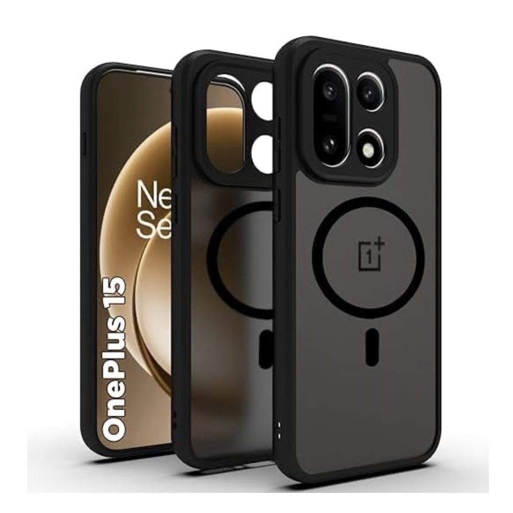 Magnetic Case Compatible One Plus 15 5G, Frosted Matte Translucent Black Case Anti-Yellowing Airbag PC+TPU Shockproof Protective Back Cover for One Plus 15 (5G)
