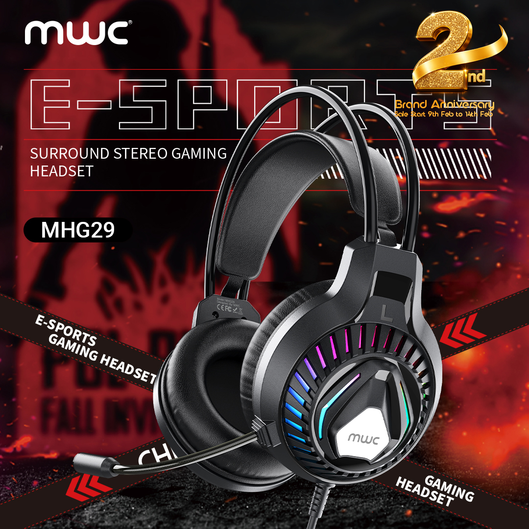 MWC MHG29 Gaming Headphones With 50mm Driver And RGB Lighting