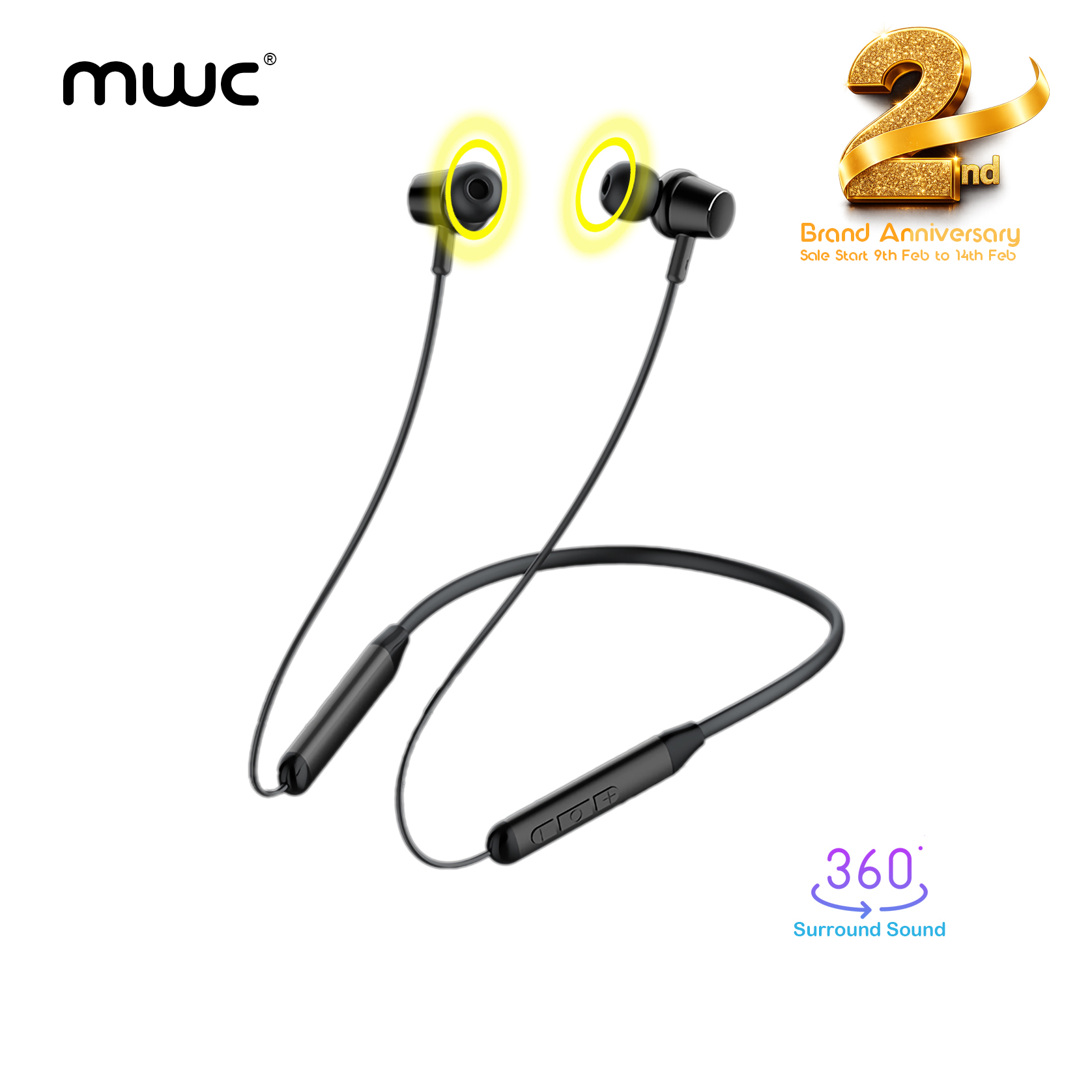 MWC MBN03 Bluetooth 5.3 Neckband With 10mm Hi-Fi Driver