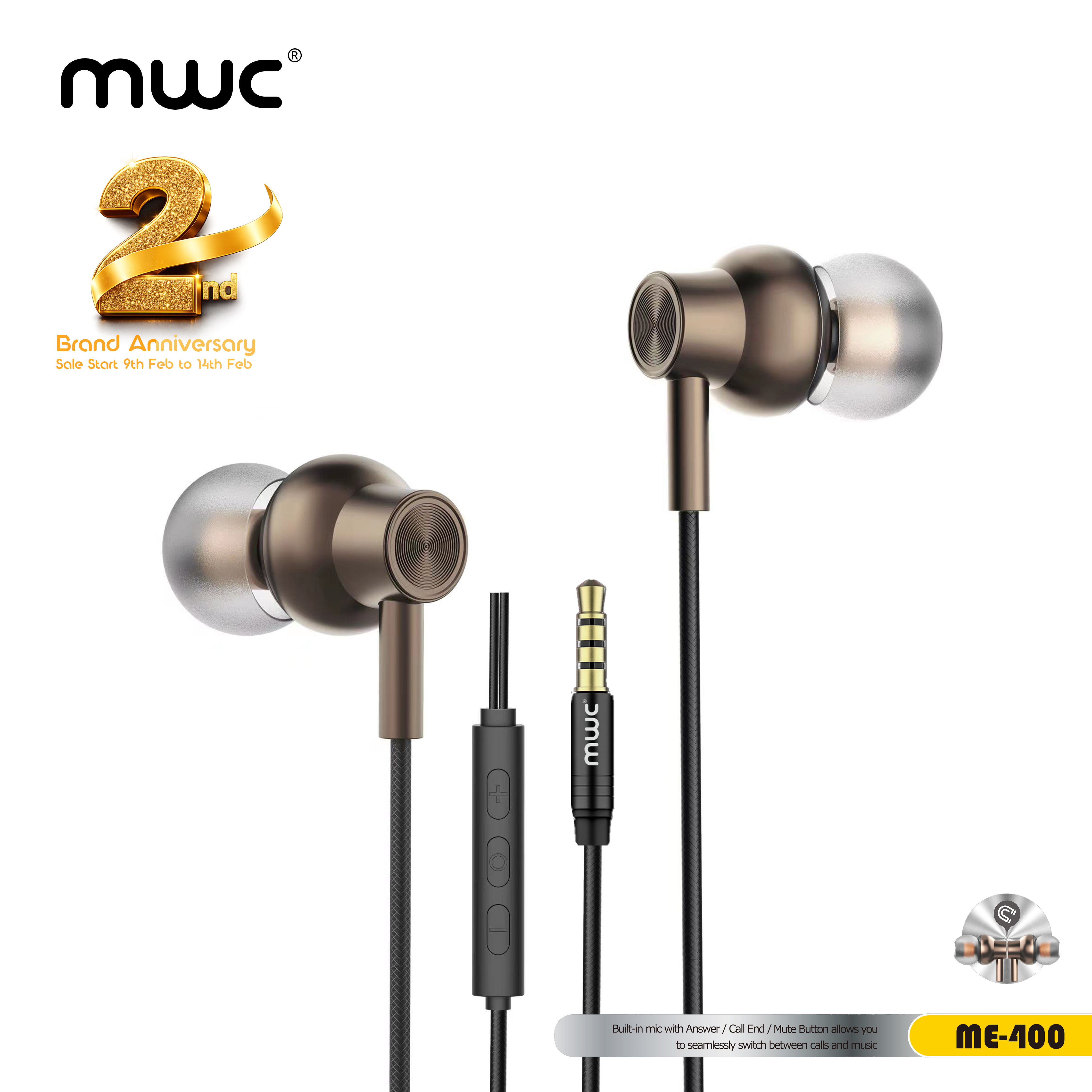 MWC ME-400 Wired In-Ear Earphones With 10mm Extra Bass Driver