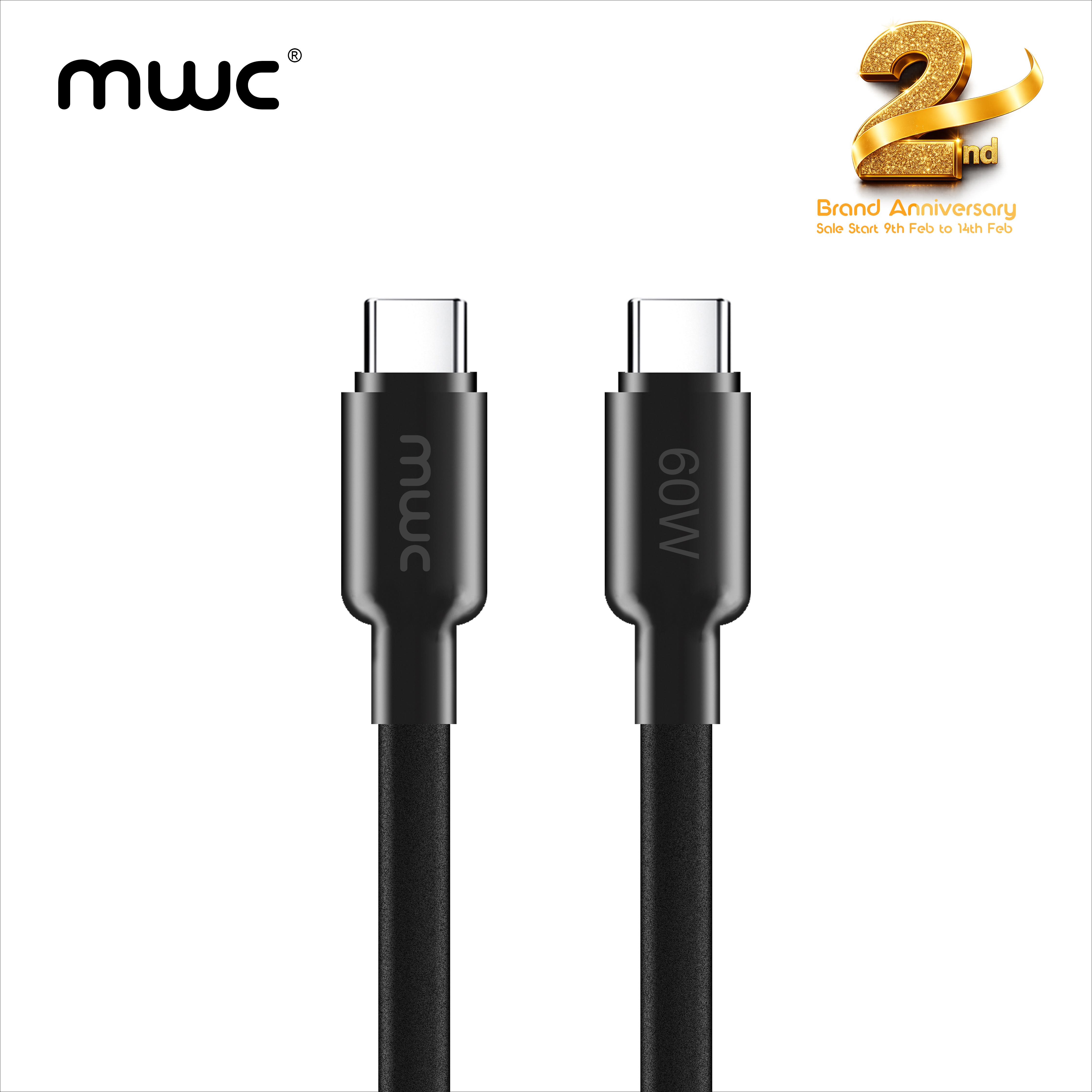 MWC Quantum QCC60 60W USB-C To USB-C Fast Charging Cable