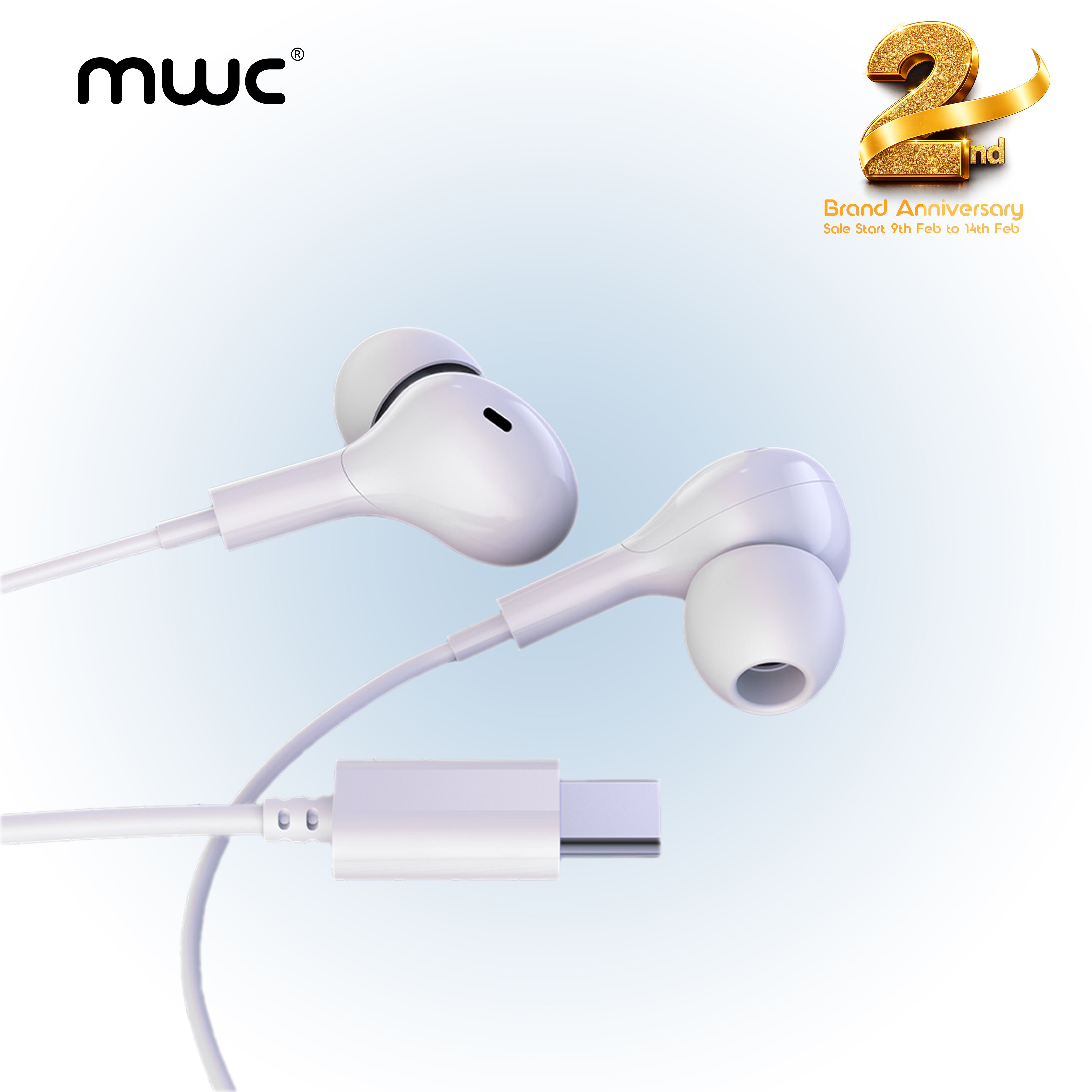 MWC MWE70 Type-C Wired Earphones With Hi-Fi Audio