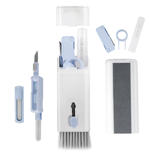7 In 1 Multi-Function Earbud Care Kit Pen Brush Gap Duster Keycap Puller Screen Wipe Tool - White