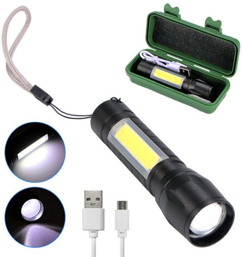 Mini Rechargeable LED Pocket Torch Zoom Focus Emergency Light - Black
