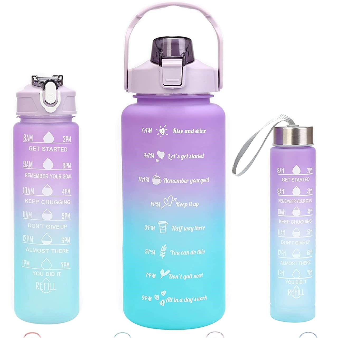 3 in 1 Water Bottle Set Sports And Viral Bottle - Multicolor