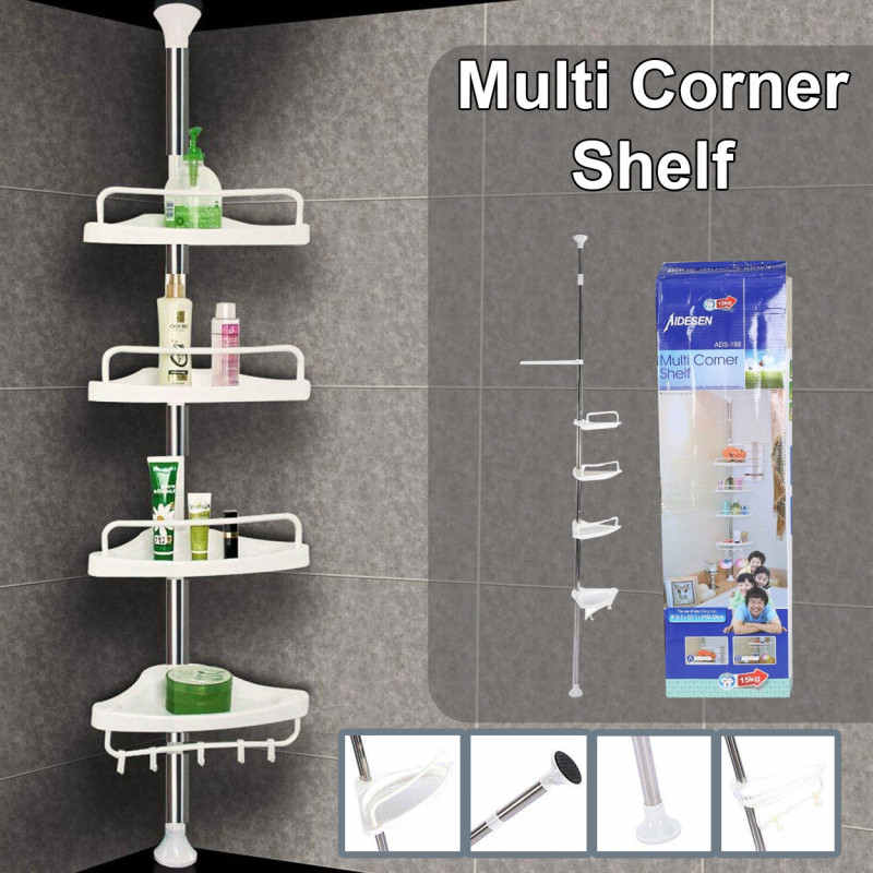 4 Layer Adjustable Stainless Steel Multi Corner Bathroom Organizer Shelf - White