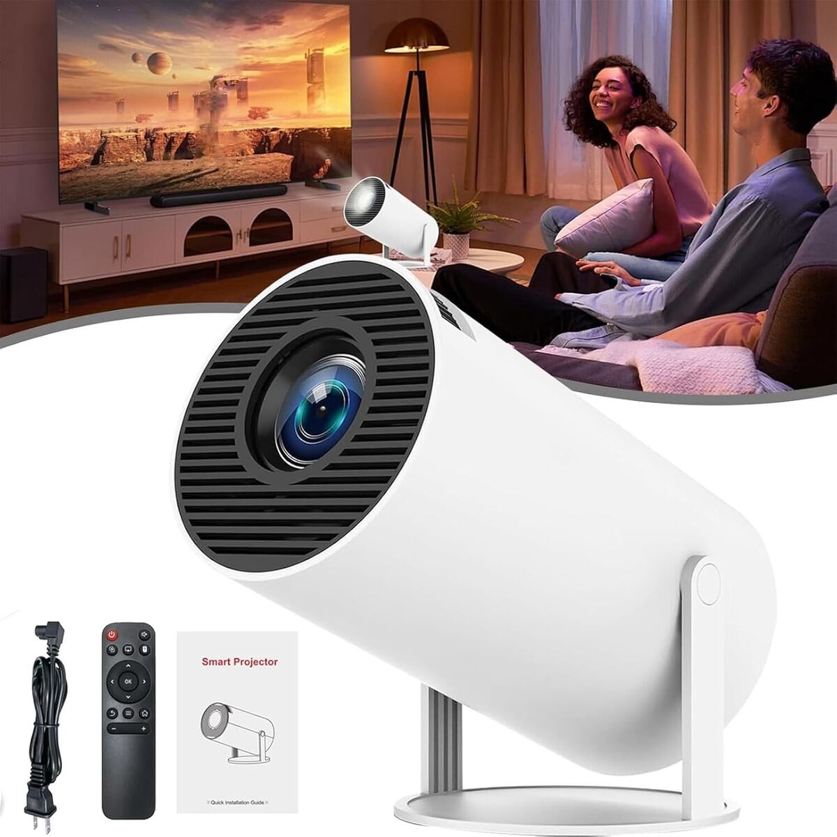 Portable Android 11 Led Projector Wifi Bluetooth Netflix Youtube Support - White