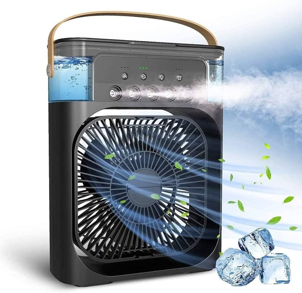 3 In 1 Usb Mini Portable Air Cooler Table Fan Ice Water Cooling Led Light - Multicolor
