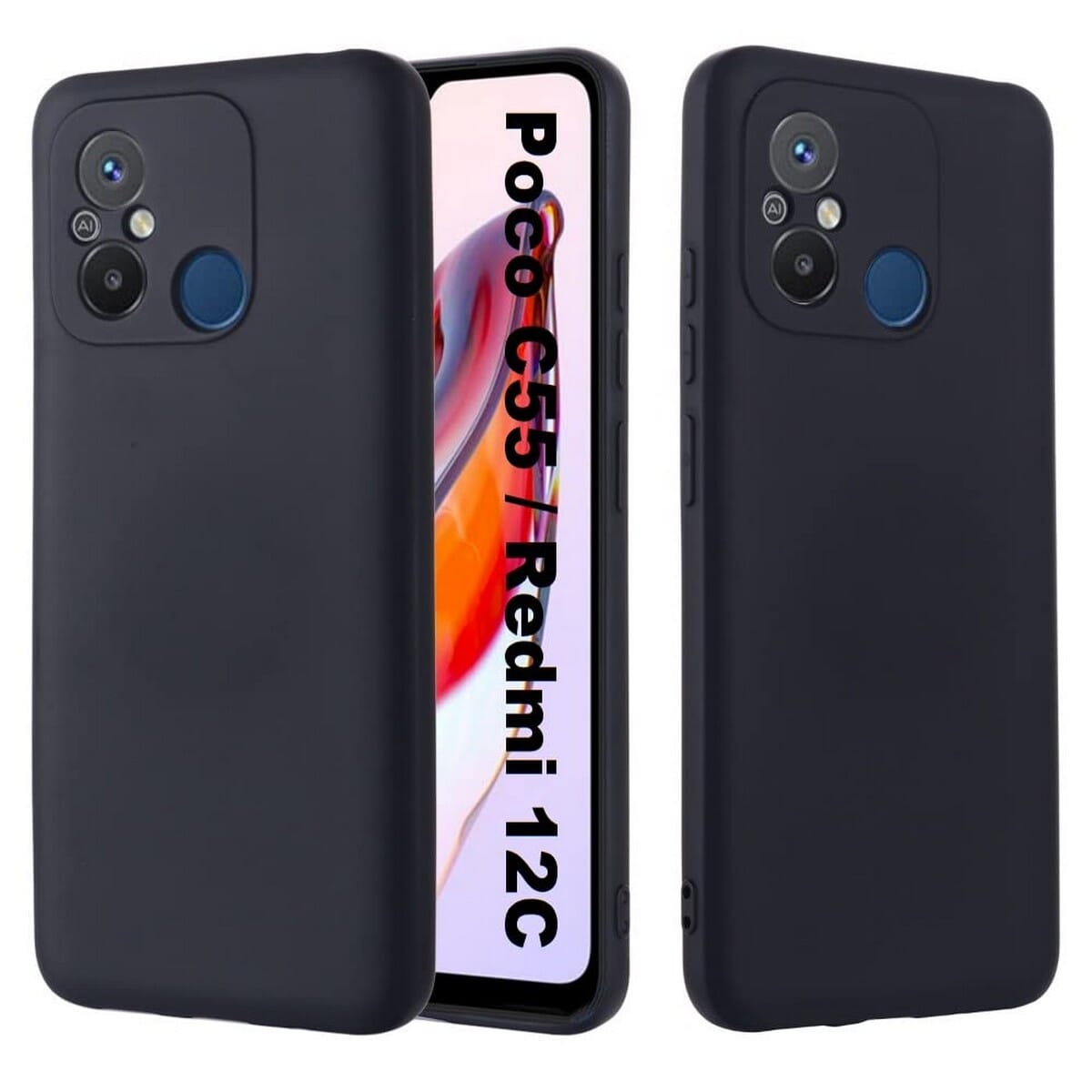 Soft Silicon Case With Fur Inside For Redmi 12C - Black