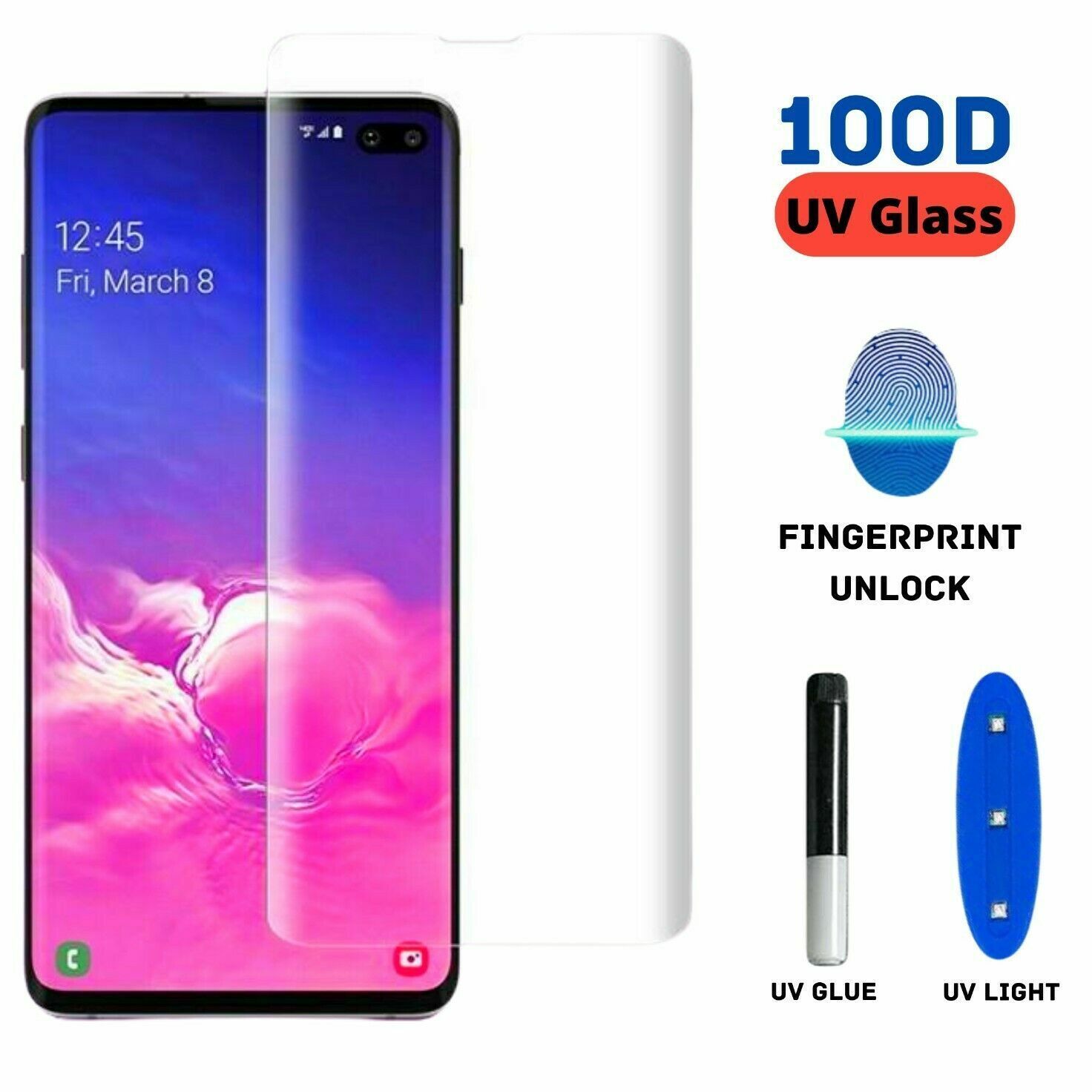 Samsung Galaxy S10 Plus UV Curved Glass Full Glue Light