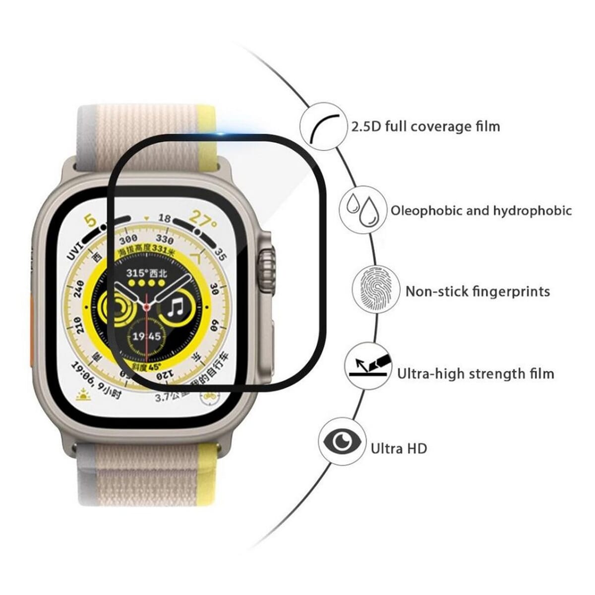 Ceramic Full Glue Flexible Screen Protector For Apple Watch Ultra (49mm) - Black