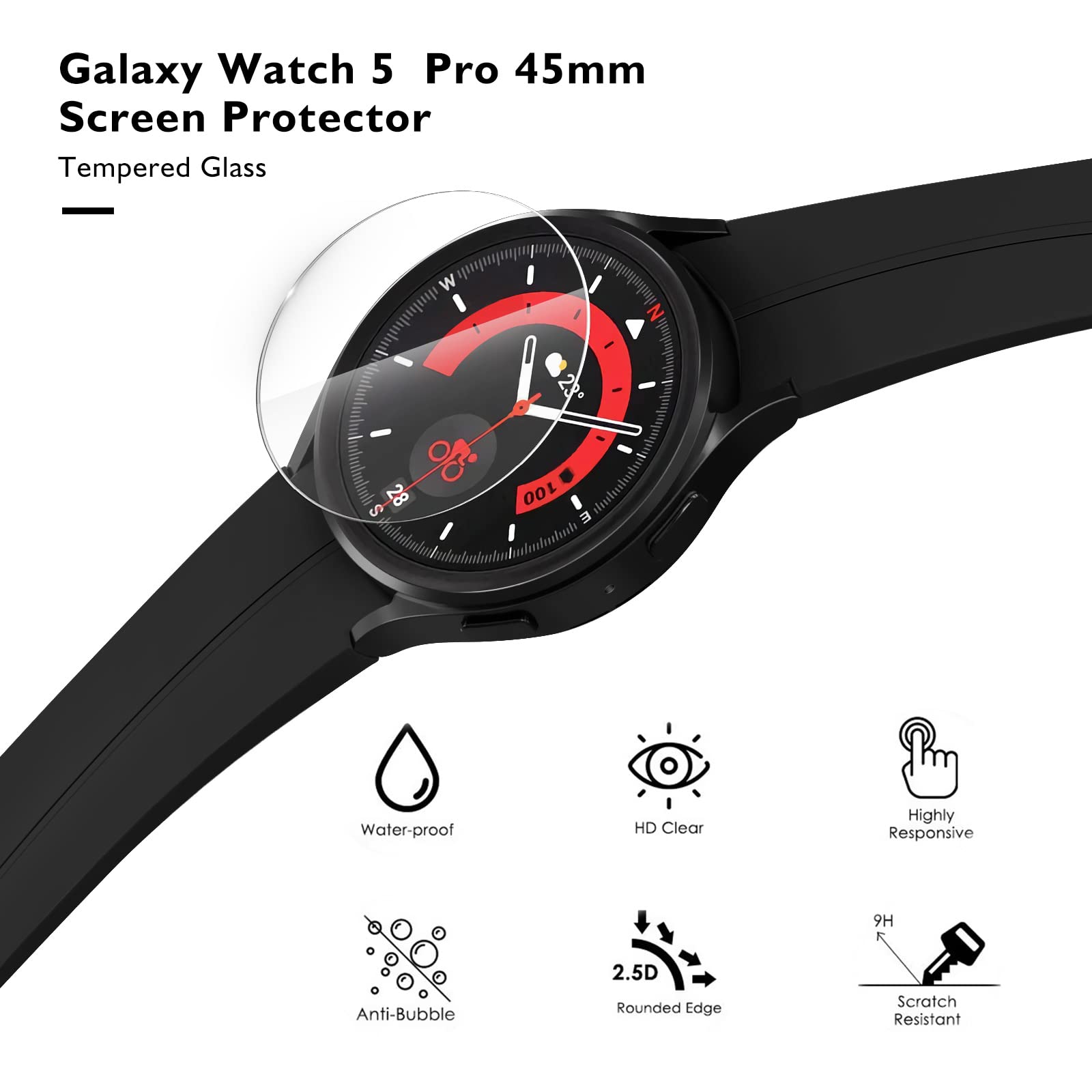 Ceramic Full Glue Flexible Screen Protector For Samsung Galaxy Watch 5 Pro (45mm) - Black