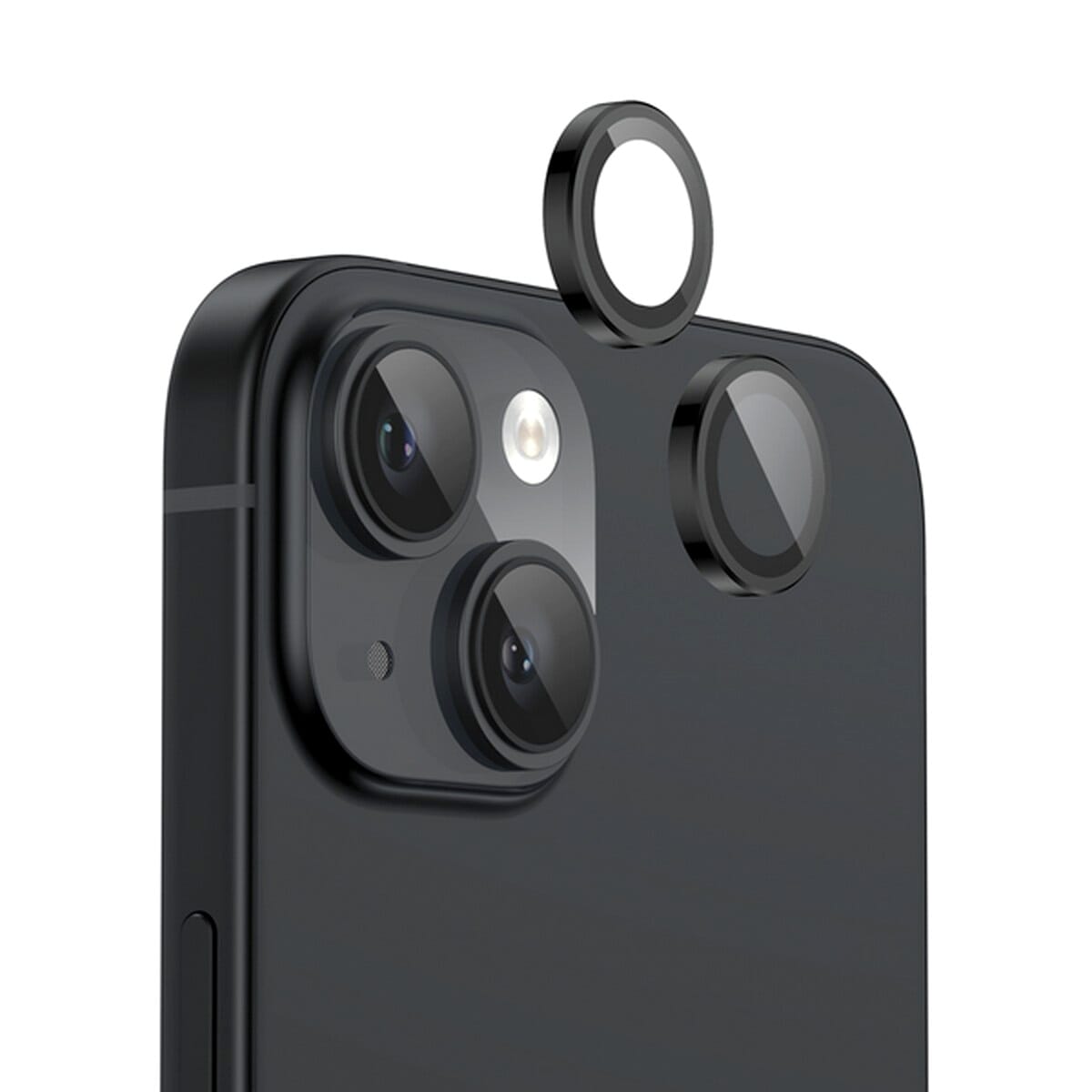 Metallic Ring Glass Camera Protection For Iphone 15 - Black