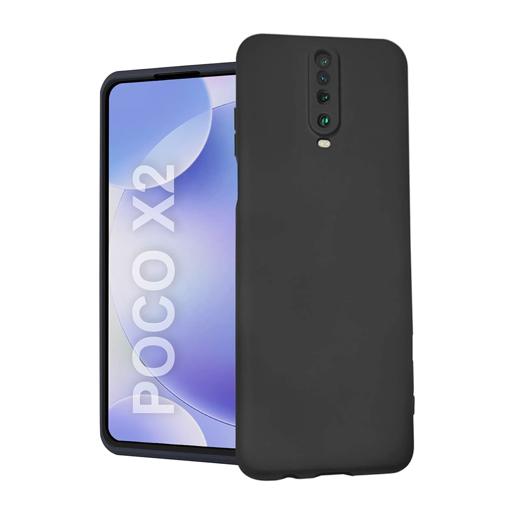 Soft Silicon  Case With Fur Inside For Poco X2 - Black