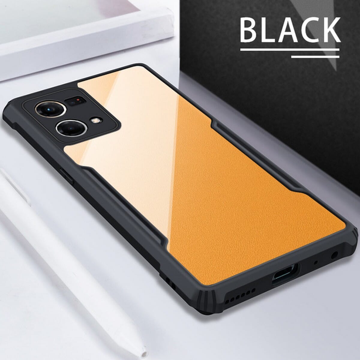 Ipaky Case With Back Transparent And Soft Edge For Oppo Reno 7 (4G) - Black