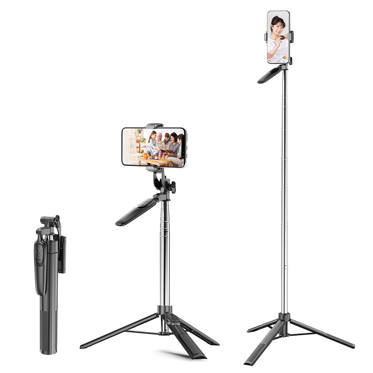 A36 1.6m Extendable Selfie Stick Mobile Stand Tripod With Bluetooth Remote - Black