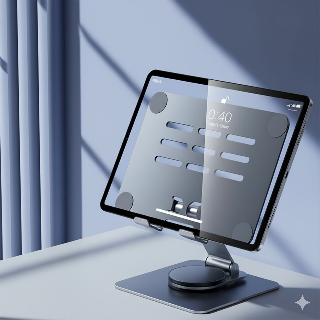 L003 360° Rotatable Metal Foldable Desktop Tablet Stand - Silver
