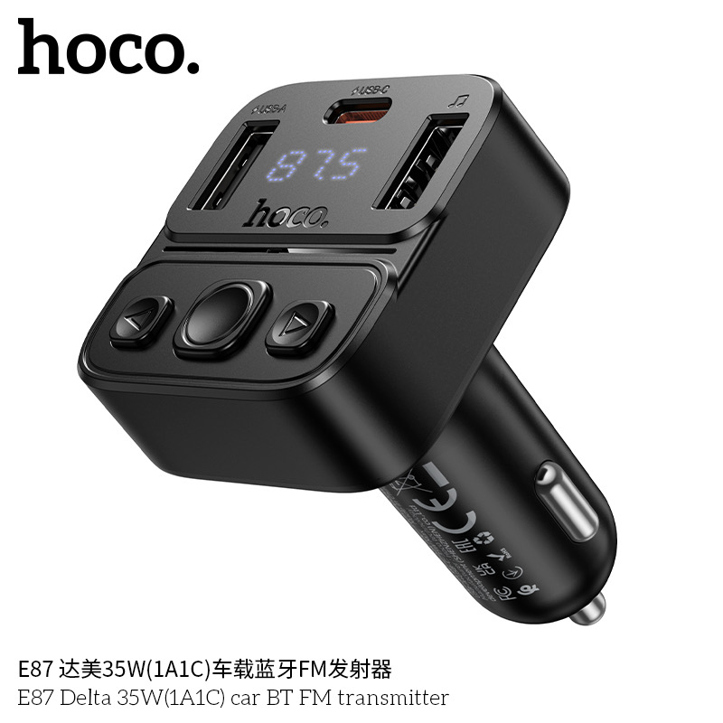 Hoco E87 Car Charger With FM Bluetooth Car Transmitter - Black