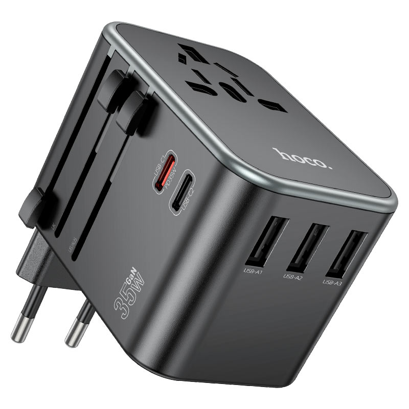Hoco AC19 Travel Adapter Conversion Charger PD35 Wattt EU / US / UK / AU - Black