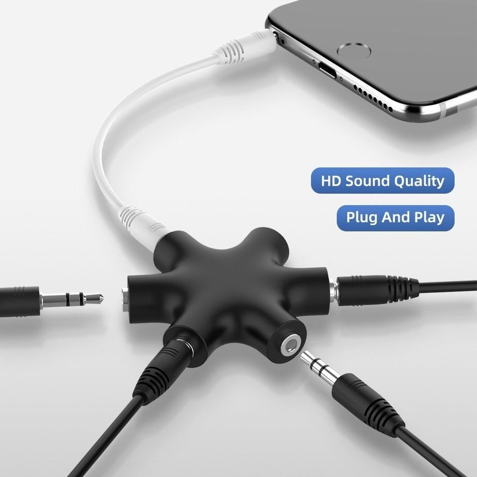 3.5mm Audio Aux Cable Splitter 1 Male to 5 - Black