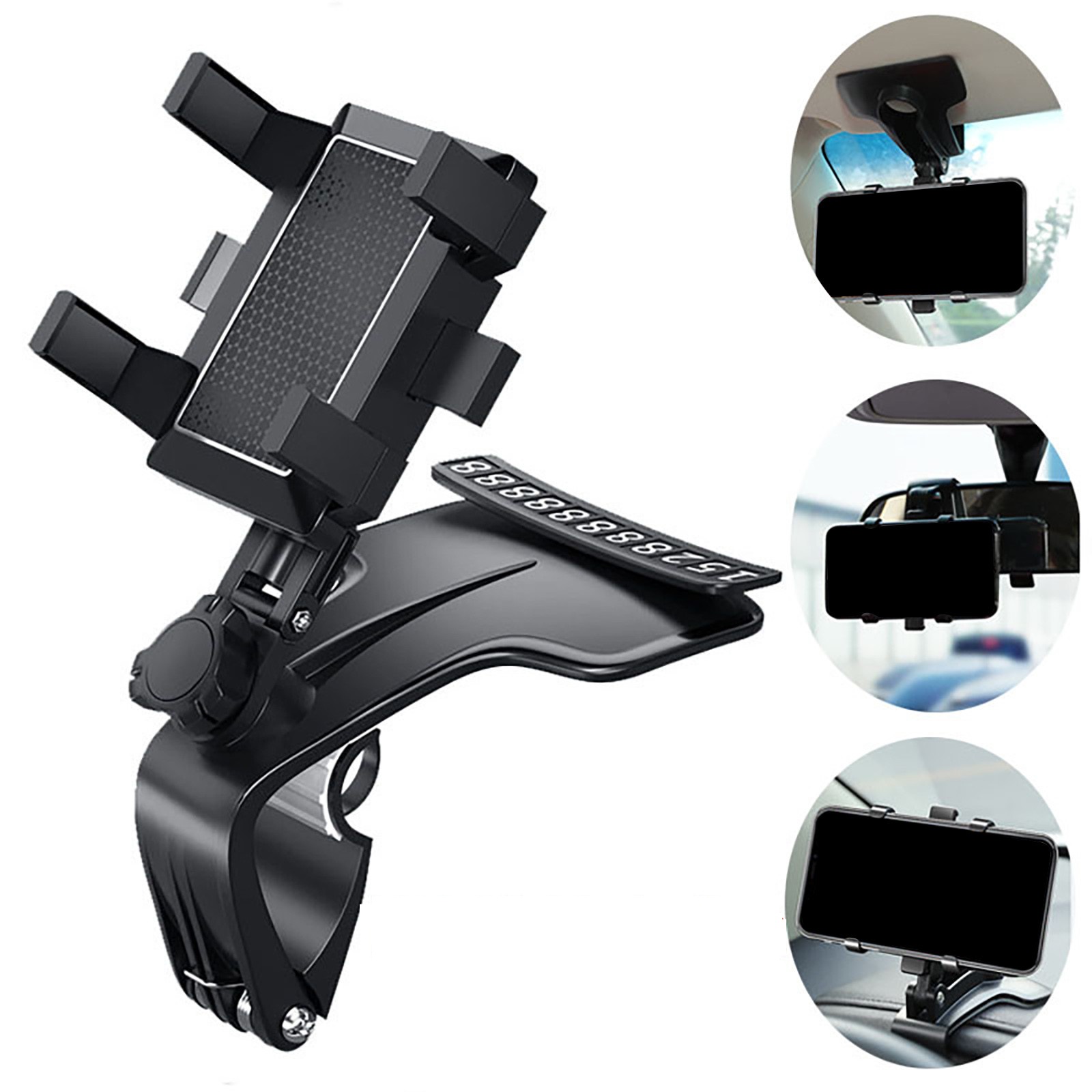 360 Multifunctional Rotation Phone Holder For Car With Phone Number Signage - Black