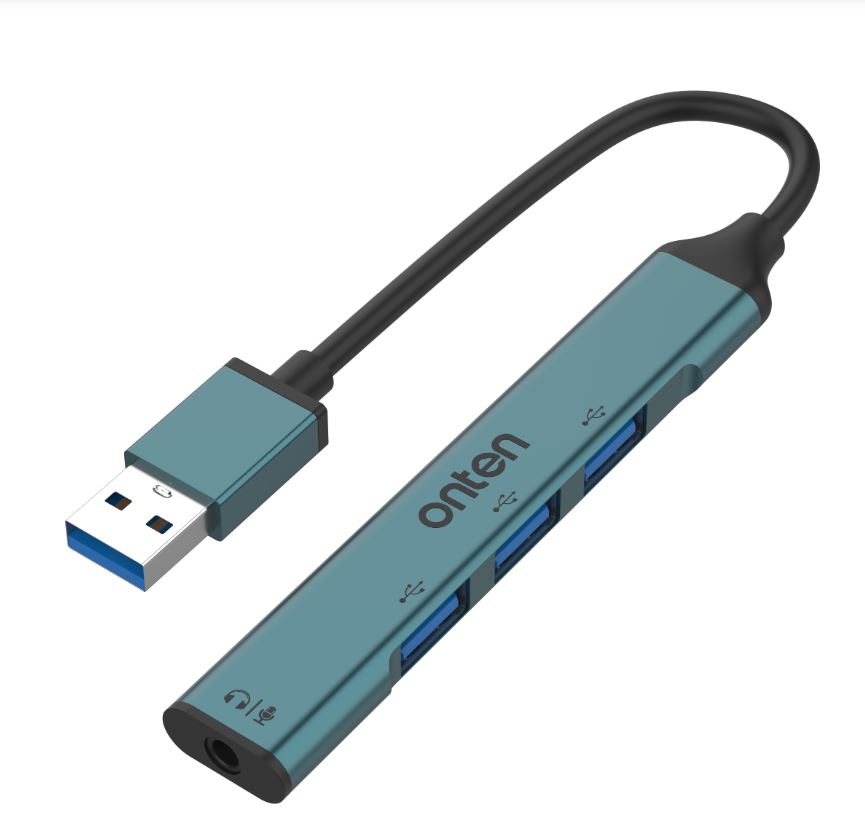 Onten 5706 4 IN 1 USB To USB 3 Port HUB With 3.5MM Jack Adapter Audio - Blue